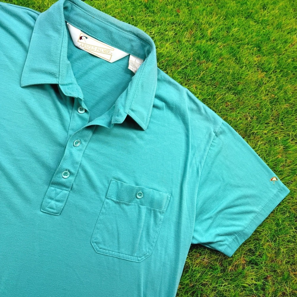 Vintage Arnold Palmer Polo Shirt Mens Large Teal Blue Golf Pocket Short Sleeve